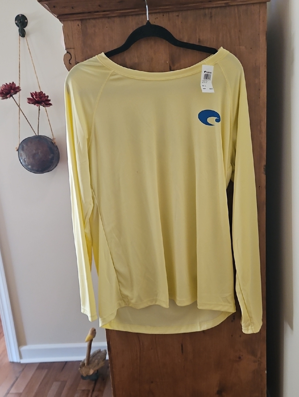 NWT Costa Yellow Long Sleeve Performance Shirt with Blue Logo